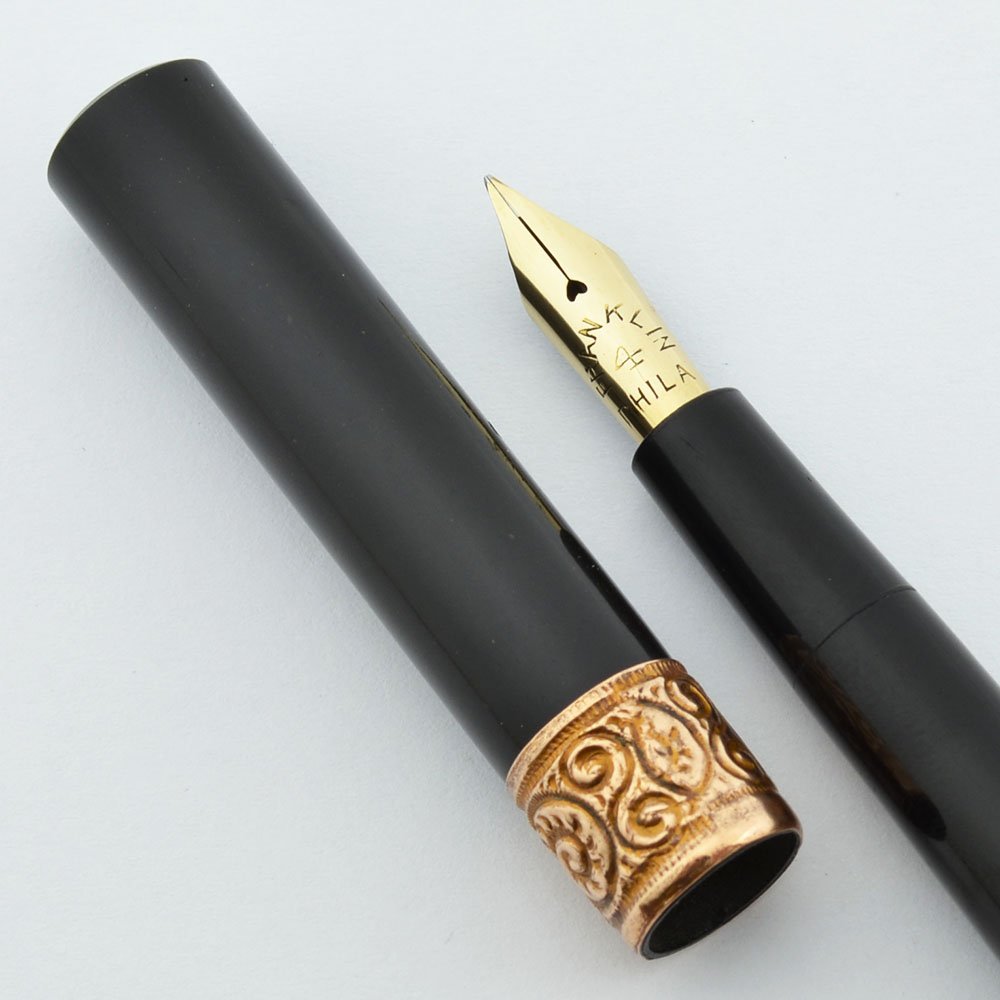 The Hintz Fountain Pen - Hard Rubber w Ornate Cap Band, Full Flex